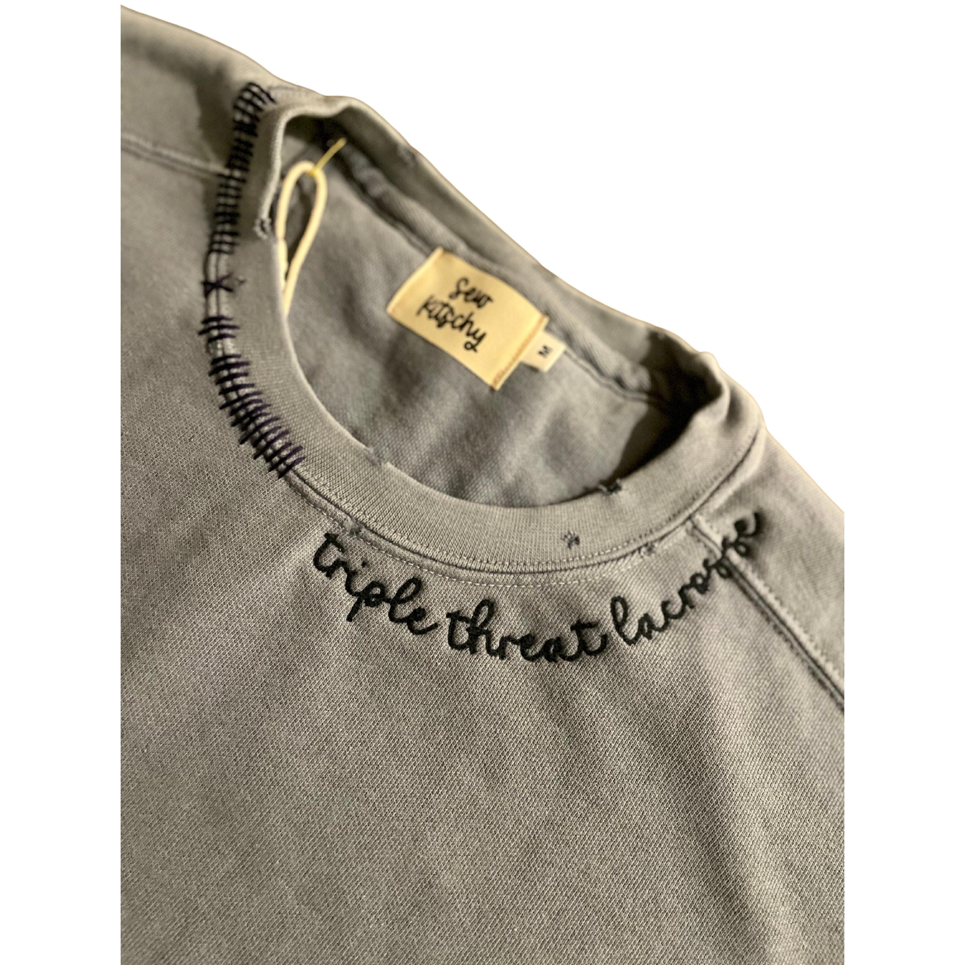 Triple Threat Distressed Navy Sweatshirt (Adult)